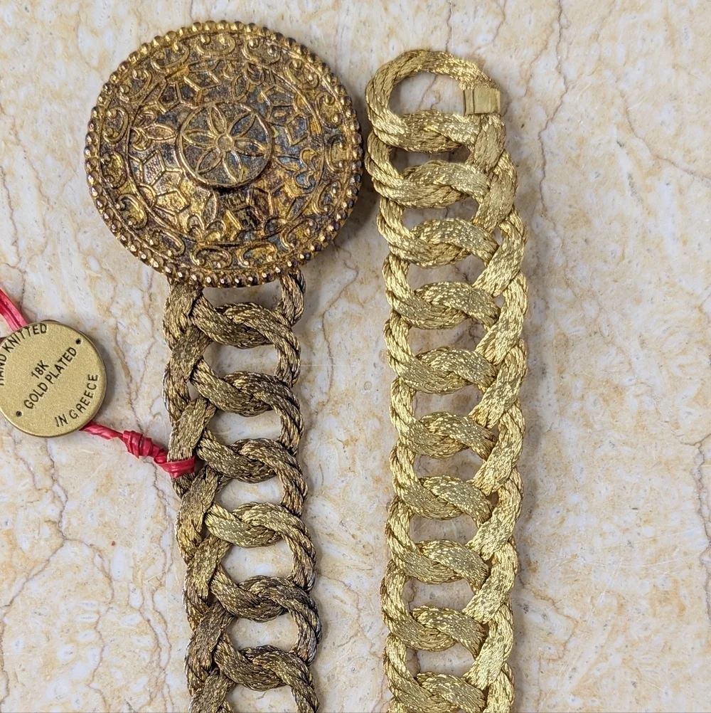 Vintage Grecian 18k Gold Plated Woven Wire Handmade Belt & Buckle